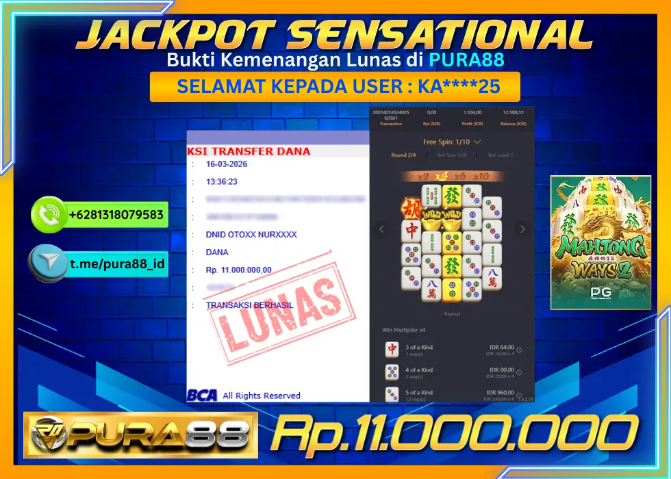 PURA88 JACKPOT MAHJONG WAYS 2 Rp 11.000.000,- LUNAS